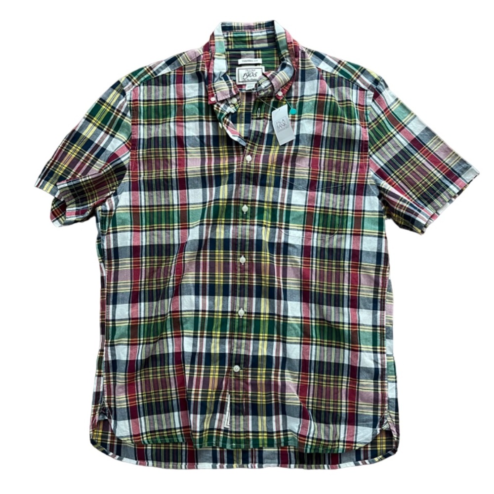 BNWT Joseph a Bank Button Up Mens Short sleeve dress shirt 100% Cotton tailored
